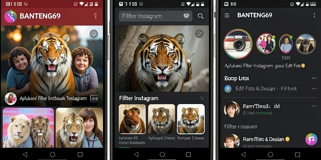 Antarmuka BANTENG69 dengan berbagai filter Instagram yang menarik.